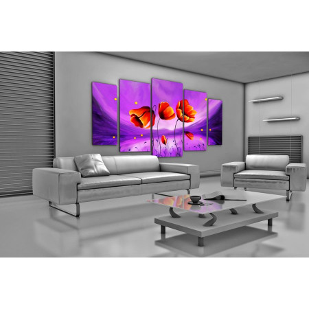 Модульная картина "Маки на фиолетовом фоне" 120х250 U53