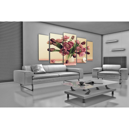 Модульная картина "Ваза с тюльпанами" 120х250 U291