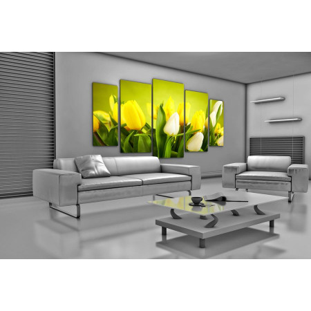 Модульная картина "Белые тюльпаны в букете с желтыми" 120х250 U232