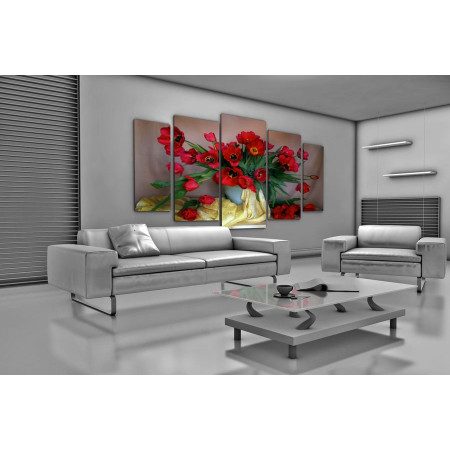 Модульная картина "Тюльпаны в вазе" 120х250 U150