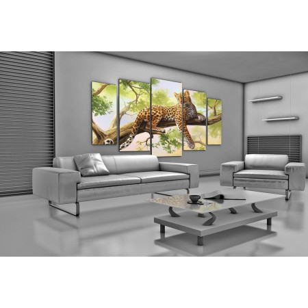 Модульная картина "Ягуар на дереве" 120х250 U135