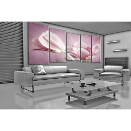 Модульная картина "Бледно-розовые тюльпаны" 120x310 SR374