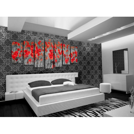 Модульная картина "Черно-белое поле с красными маками" 100x190 SD238