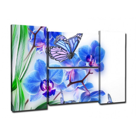 Модульная картина "Бабочки и орхидея" четверник 80Х140 Q890
