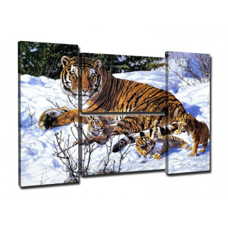 Модульная картина "Тигр на снегу" четверник 80Х140 Q755