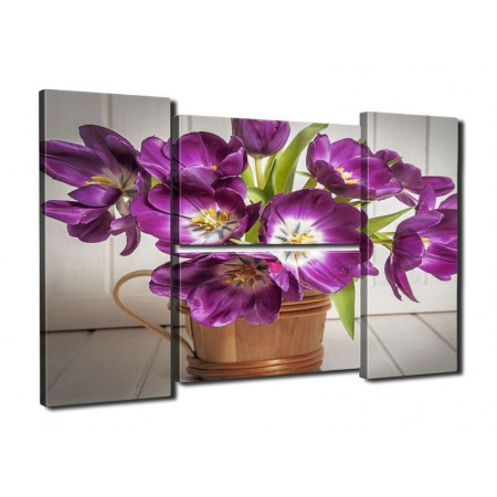 Модульная картина "Букет фиолетовых тюльпанов" четверник 80Х140 Q657