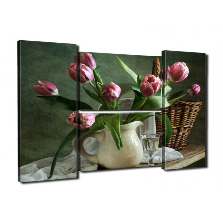 Модульная картина "Кувшин с тюльпанами" Четверник 80Х140 Q611