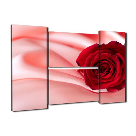 Модульная картина "Красная роза и розовый шелк" четверник 80Х140 Q595