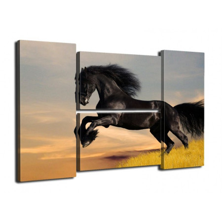 Модульная картина Четверник "Черный конь на песках" 80Х140 Q534