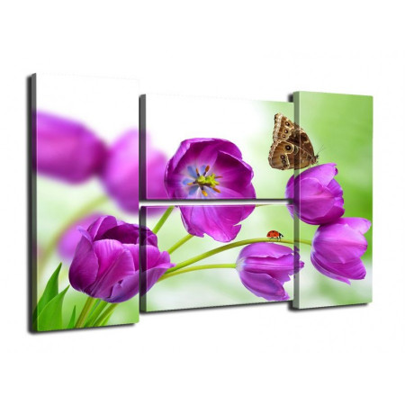 Модульная картина "Бабочка на фиолетовых тюльпанах" Четверник 80Х140 Q480