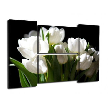 Модульная картина "Белые тюльпаны на черном" Четверник 80Х140 Q48