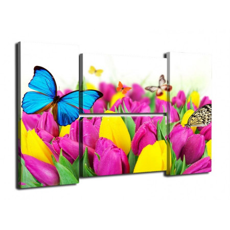 Модульная картина "Бабочки и тюльпаны" 80Х140 Q44