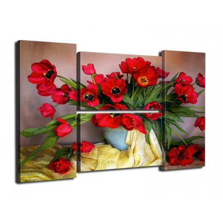 Модульная картина "Тюльпаны в вазе" Четверник 80Х140 Q42