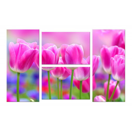 Модульная картина "Розовые тюльпаны" Четверник 100х60 W918