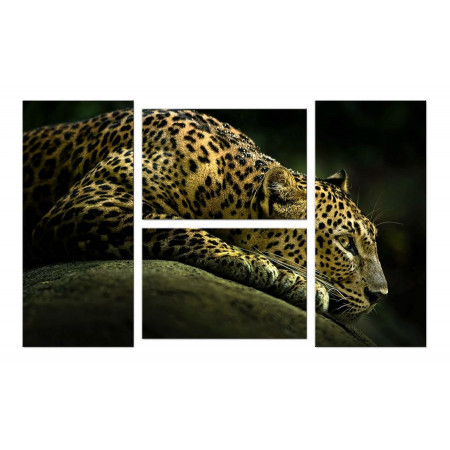 Модульная картина "Леопард на отдыхе" четверник 100х60 W857