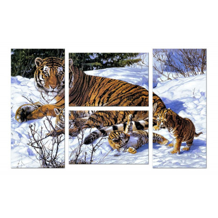 Модульная картина "Тигр на снегу" четверник 100х60 W849