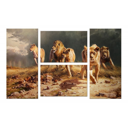Модульная картина "Львы на охоте" четверник 100х60 W831