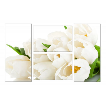 Модульная картина "Нежный букет из белых тюльпанов" четверник 100х60 W812