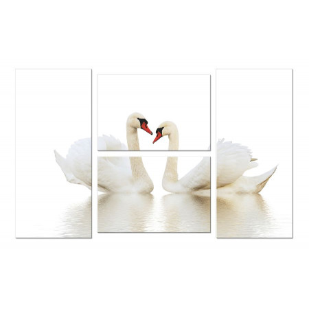 Модульная картина "Белые лебеди на белом" четверник 100х60 W686