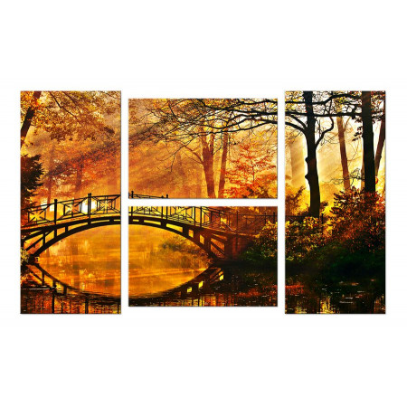 Модульная картина Четверник "Мост в лесу на закате" 100х60 W661