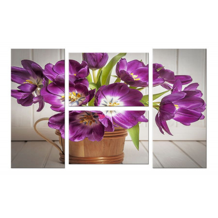 Модульная картина "Букет фиолетовых тюльпанов" четверник 100х60 W630