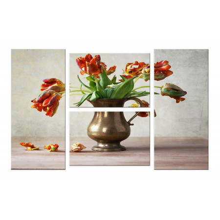 Модульная картина "Осыпающиеся тюльпаны в вазе" Четверник 100х60 W587