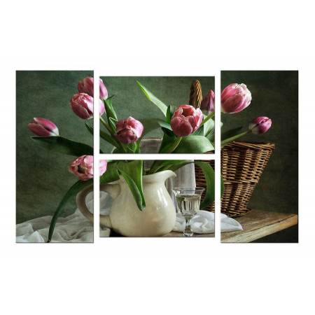 Модульная картина "Кувшин с тюльпанами" Четверник 100х60 W585