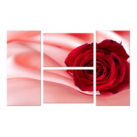 Модульная картина "Красная роза и розовый шелк" четверник 100х60 W569