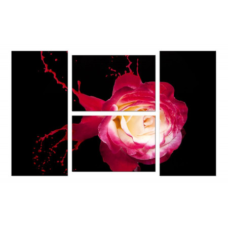Модульная картина "Роза розовая брызги" четверник 100х60 W566