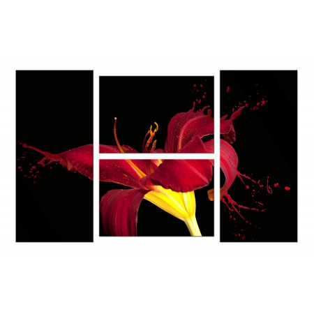 Модульная картина "Красная лилия брызги" четверник 100х60 W557