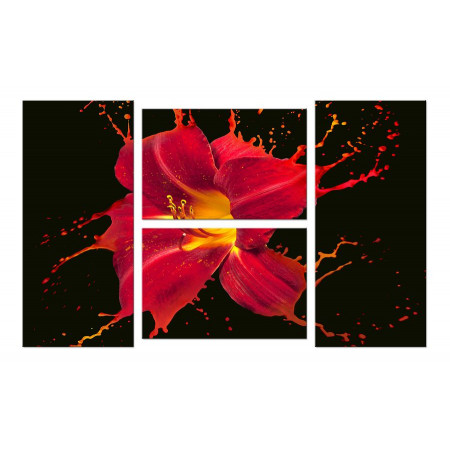 Модульная картина "Красная лилия брызги" четверник 100х60 W556