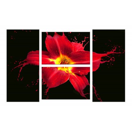 Модульная картина "Красная лилия брызги" четверник 100х60 W555