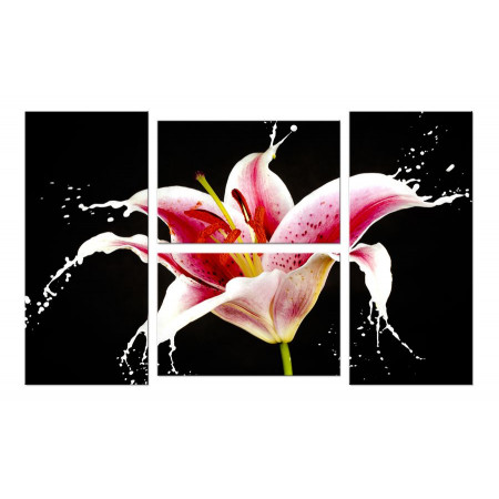 Модульная картина "Розовая лилии брызги" четверник 100х60 W551