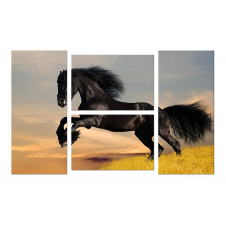 Модульная картина Четверник "Черный конь на песках" 100х60 W522