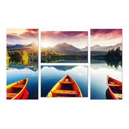 Модульная картина Четверник "Лодки на фоне озера" 100х60 W512
