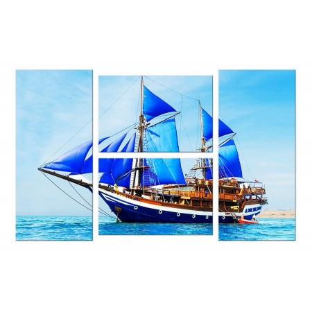 Модульная картина Четверник "Корабль с синими парусами" 100х60 W510