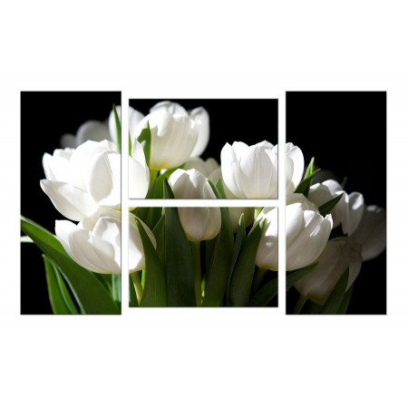 Модульная картина "Белые тюльпаны на черном" Четверник 100х60 W49