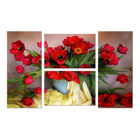 Модульная картина "Тюльпаны в вазе" Четверник 100х60 W43