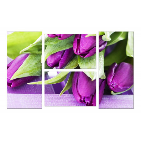 Модульная картина "Фиолетовые тюльпаны" Четверник 100х60 W418
