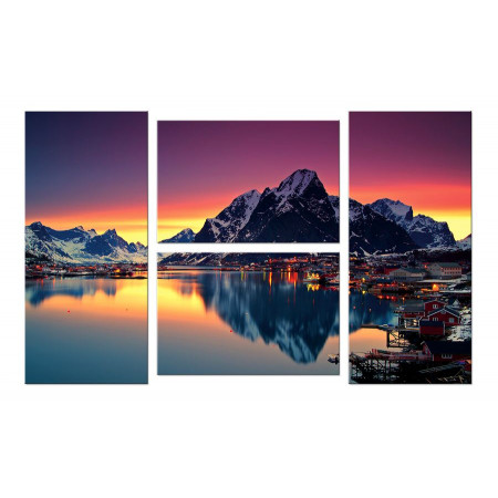 Модульная картина Четверник "Озеро на фоне гор в лучах заката" 100х60 W33