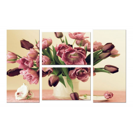 Модульная картина "Ваза с тюльпанами" Четверник 100х60 W326