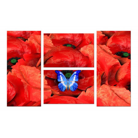 Модульная картина "Бабочка и маки" четверник 100х60 W290