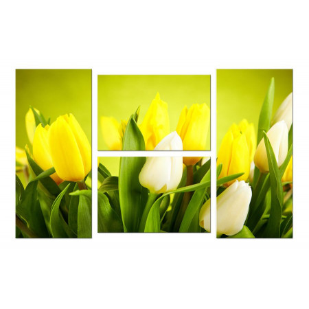 Модульная картина "Белые тюльпаны в букете с желтыми" Четверник 100х60 W279