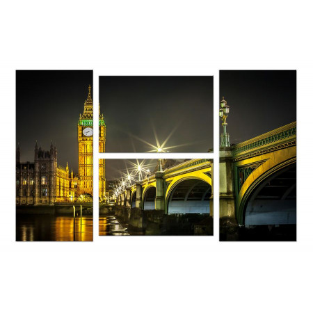 Модульная картина Четверник "Вестминстерский мост ночью" 100х60 W223