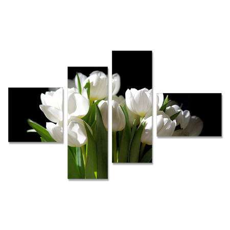 Модульная картина "Белые тюльпаны на черном" четверник 80х140 Y 37