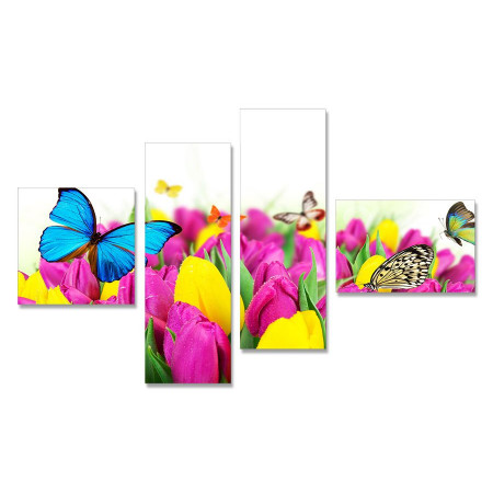Модульная картина "Бабочки и тюльпаны" четверник 80х140 Y 31