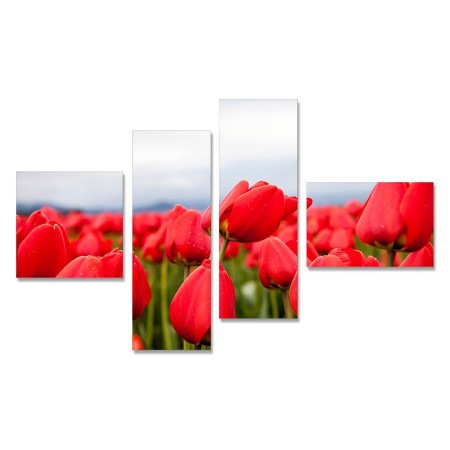 Модульная картина "Красные тюльпаны" четверник 80х140 Y 136