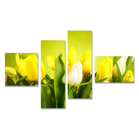 Модульная картина "Белые тюльпаны в букете с желтыми" четверник 80х140 Y 117