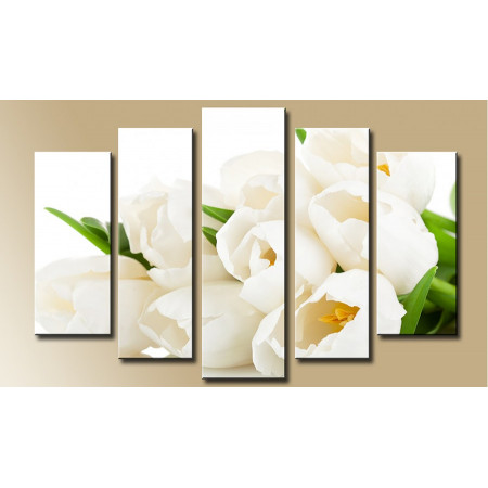 Модульная картина "Нежный букет из белых тюльпанов" 80х140 М937