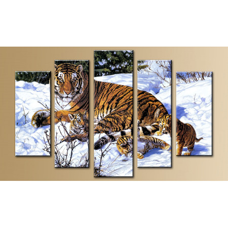 Модульная картина "Тигр на снегу" 80х140 М813